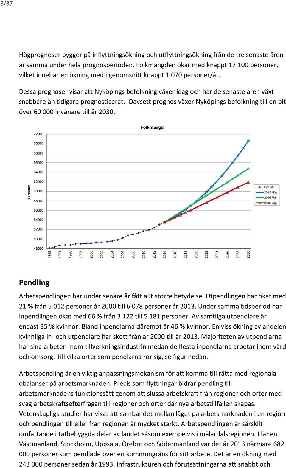 Dessa prognoser visar att Nyköpings befolkning växer idag och har de senaste åren växt snabbare än tidigare prognosticerat.
