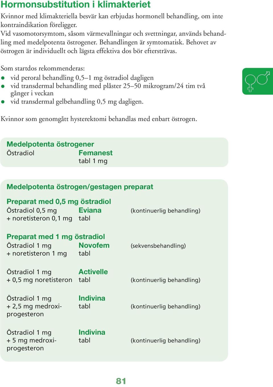 Behovet av östrogen är individuellt och lägsta effektiva dos bör eftersträvas.