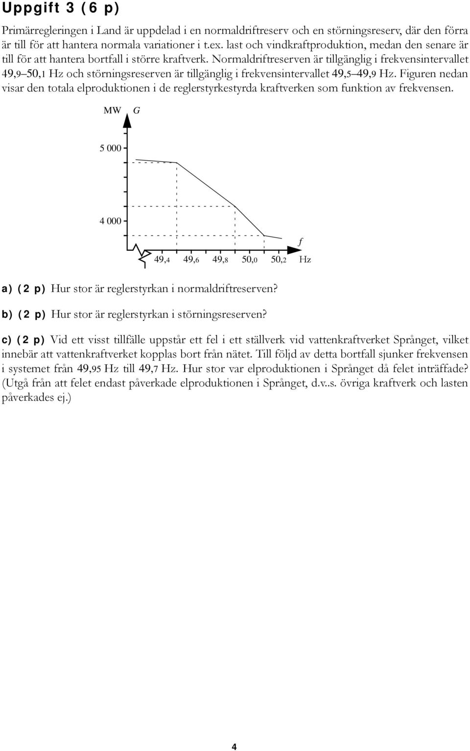 Normaldriftreserven är tillgänglig i frekvensintervallet 49,9 50,1 Hz och störningsreserven är tillgänglig i frekvensintervallet 49,5 49,9 Hz.