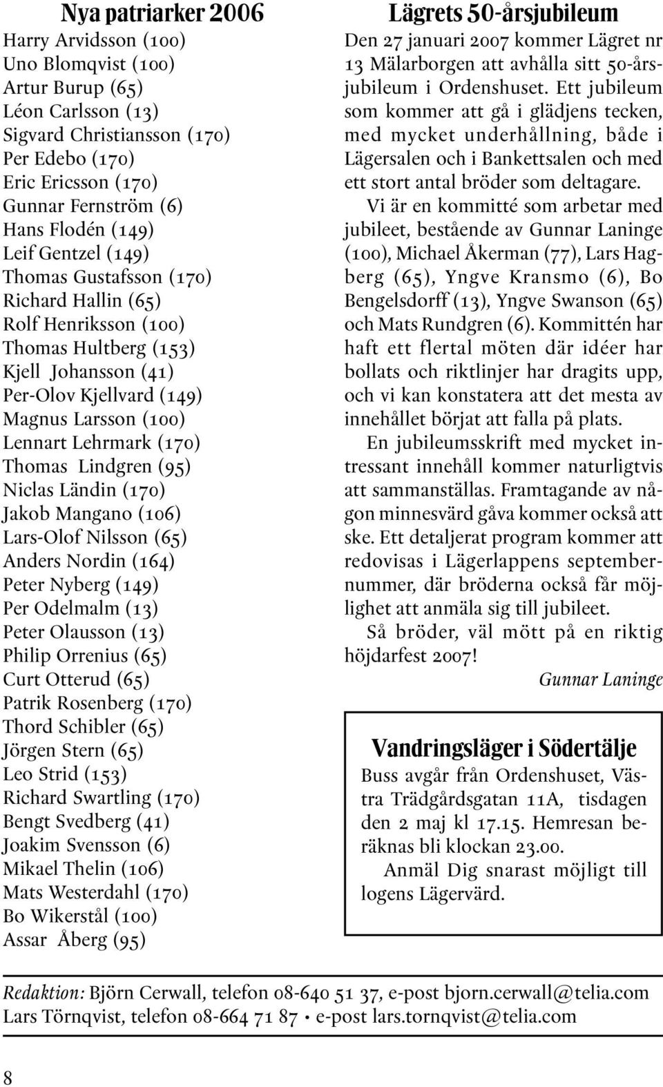 (170) Thomas Lindgren (95) Niclas Ländin (170) Jakob Mangano (106) Lars-Olof Nilsson (65) Anders Nordin (164) Peter Nyberg (149) Per Odelmalm (13) Peter Olausson (13) Philip Orrenius (65) Curt