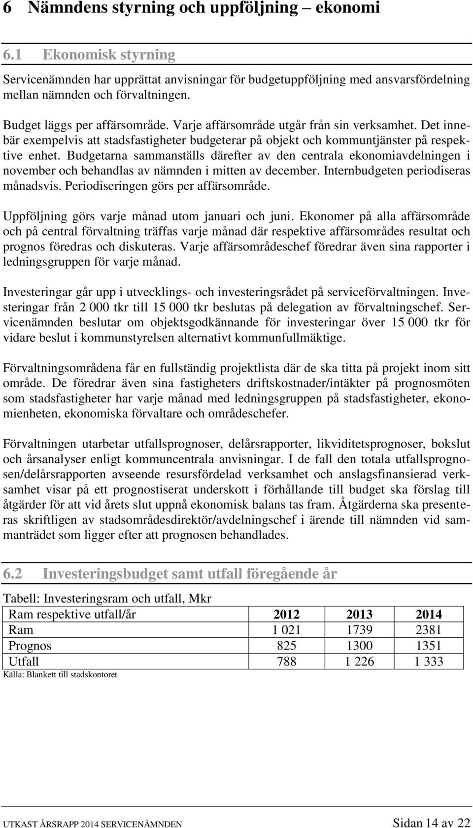 Budgetarna sammanställs därefter av den centrala ekonomiavdelningen i november och behandlas av nämnden i mitten av december. Internbudgeten periodiseras månadsvis.