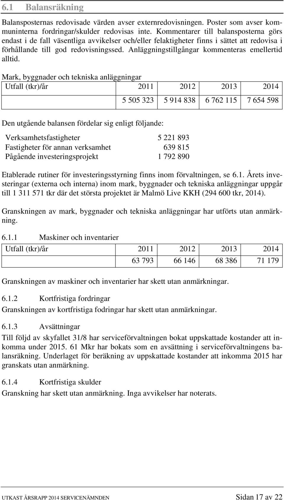 Anläggningstillgångar kommenteras emellertid alltid.