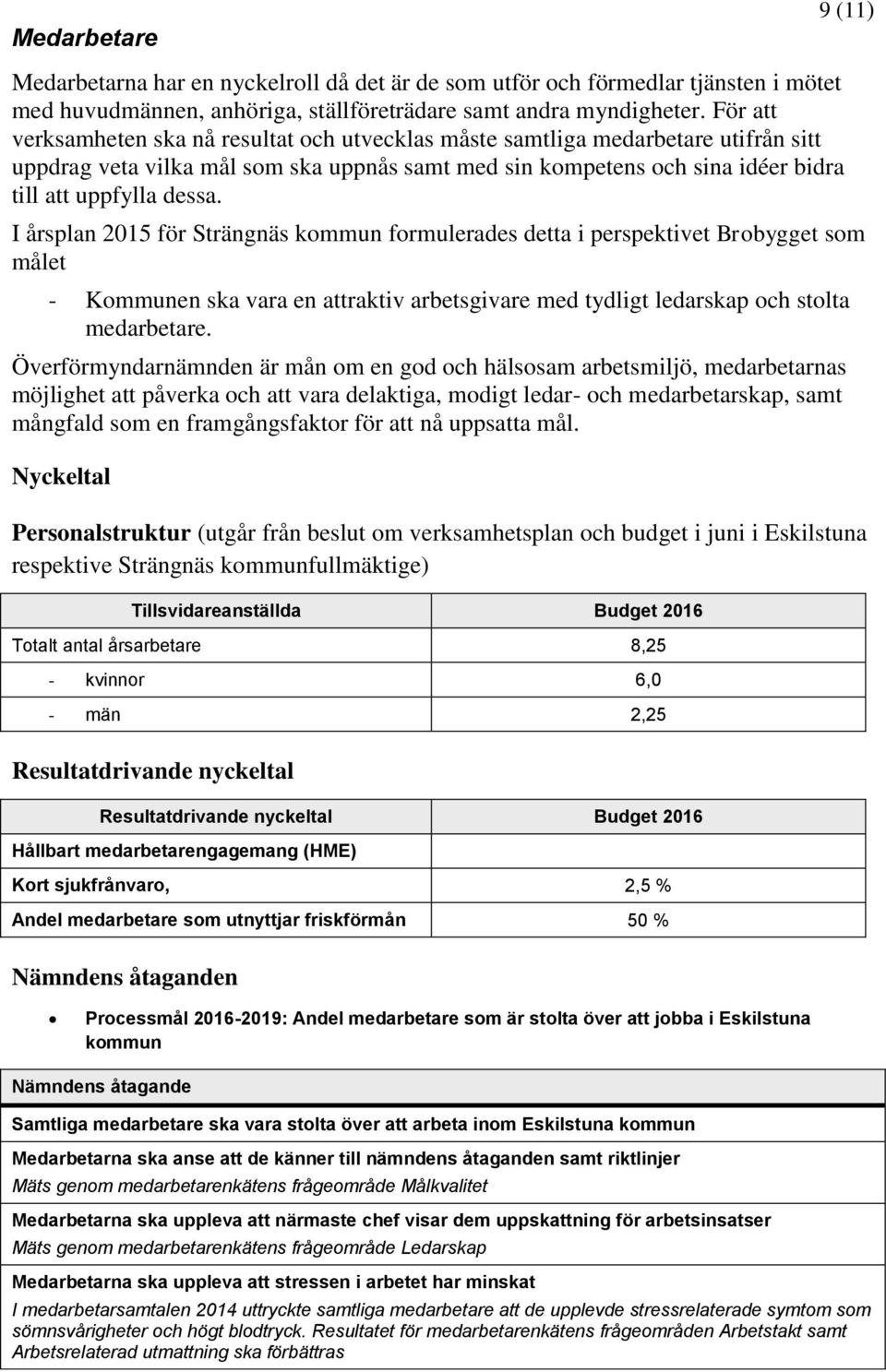 I årsplan 2015 för Strängnäs kommun formulerades detta i perspektivet Brobygget som målet - Kommunen ska vara en attraktiv arbetsgivare med tydligt ledarskap och stolta medarbetare.