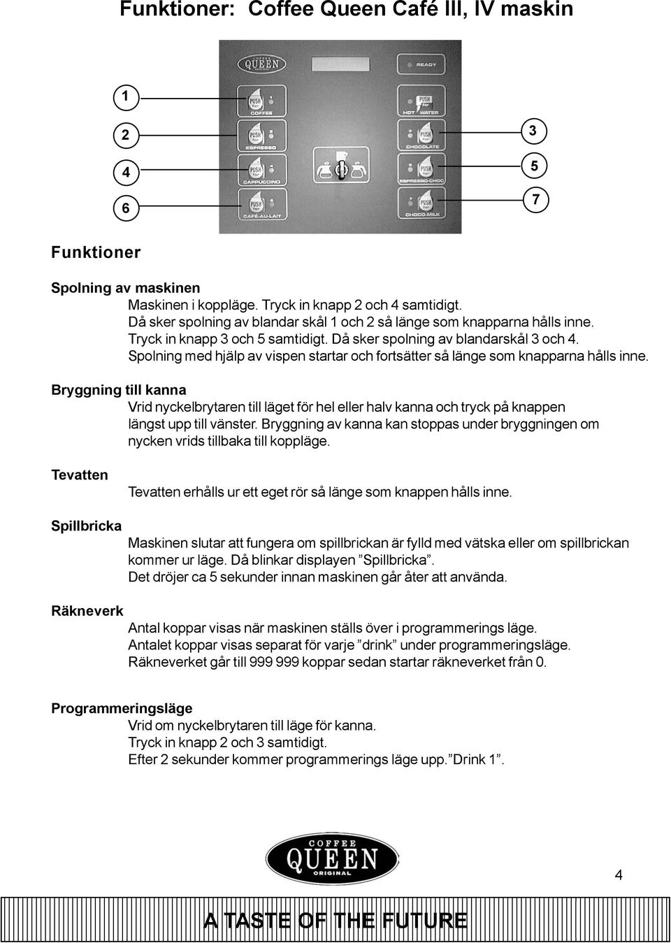 Spolning med hjälp av vispen startar och fortsätter så länge som knapparna hålls inne.