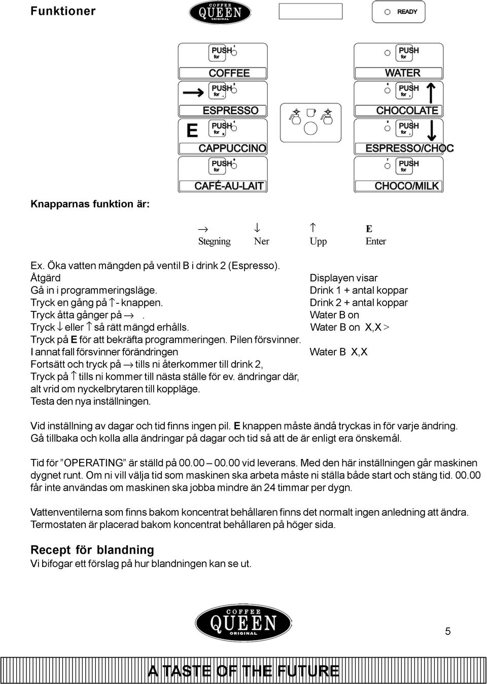 Water B on X,X > Tryck på E för att bekräfta programmeringen. Pilen försvinner.