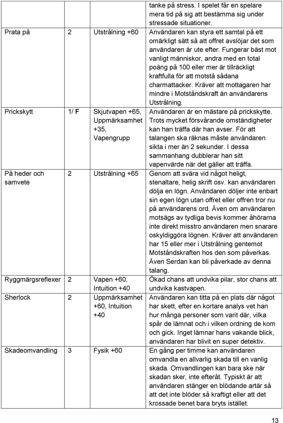 Fungerar bäst mot vanligt människor, andra med en total poäng på 100 eller mer är tillräckligt kraftfulla för att motstå sådana charmattacker.