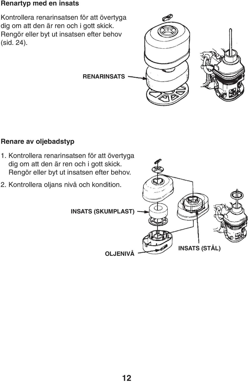 Kontrollera renarinsatsen för att övertyga dig om att den är ren och i gott skick.