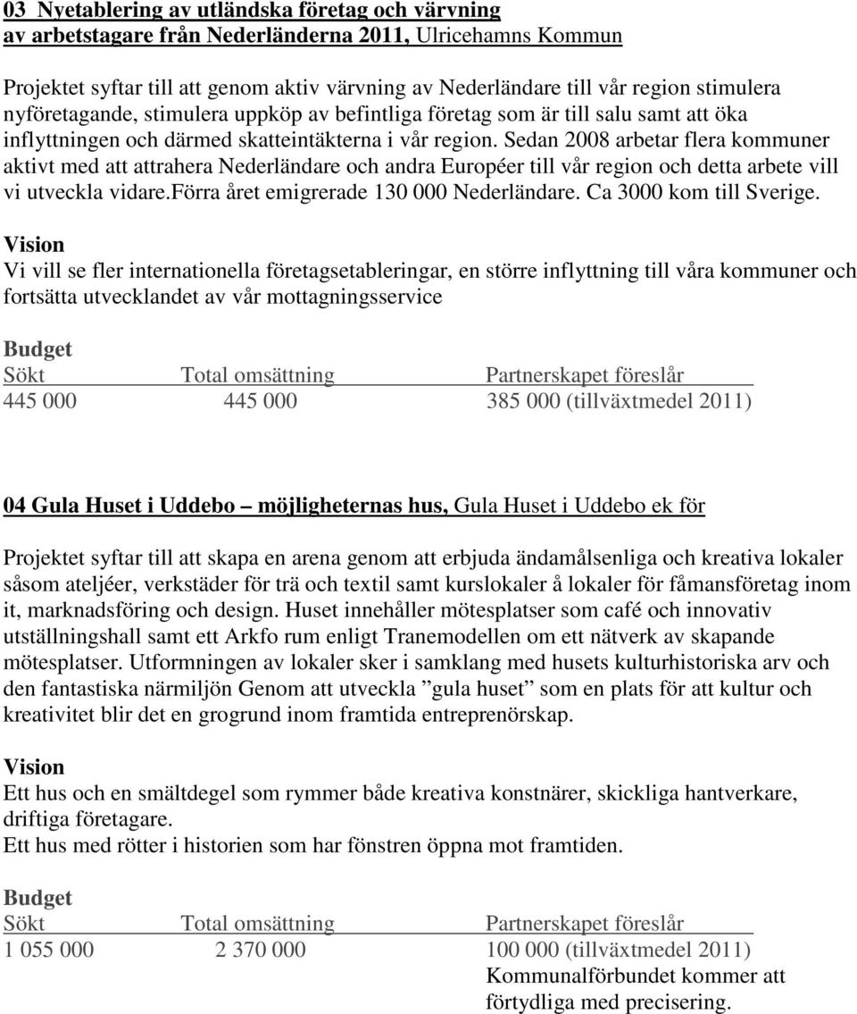 Sedan 2008 arbetar flera kommuner aktivt med att attrahera Nederländare och andra Européer till vår region och detta arbete vill vi utveckla vidare.förra året emigrerade 130 000 Nederländare.