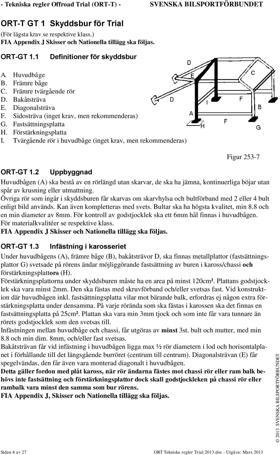 Förstärkningsplatta I. Tvärgående rör i huvudbåge (inget krav, men rekommenderas) Figur 253-7 ORT-GT 1.