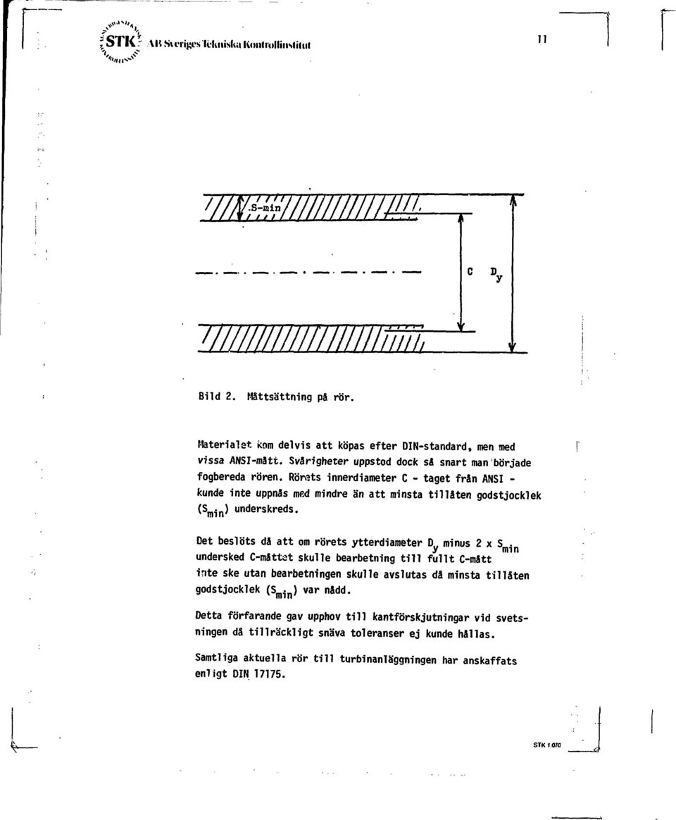 Det beslöts då att om rörets ytterdiameter D minus 2 x S.