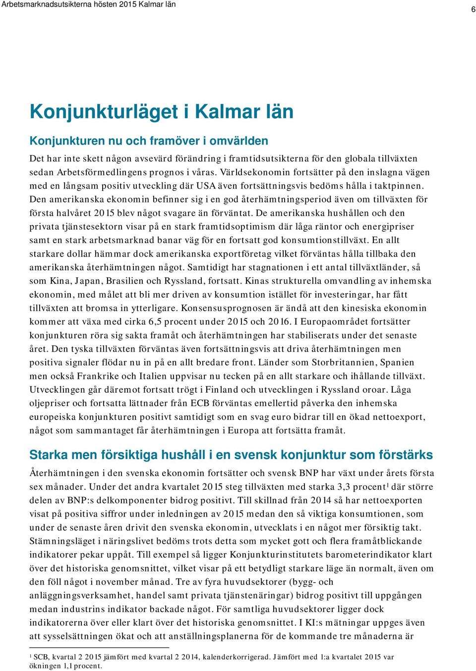 Den amerikanska ekonomin befinner sig i en god återhämtningsperiod även om tillväxten för första halvåret 2015 blev något svagare än förväntat.