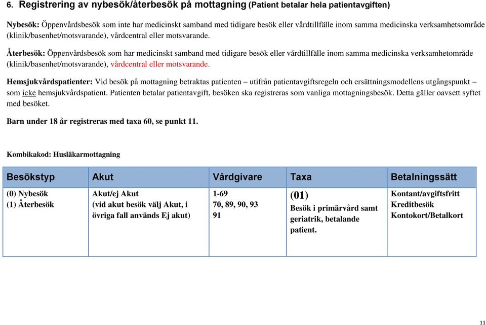 Återbesök: Öppenvårdsbesök som har medicinskt samband med tidigare besök eller vårdtillfälle inom samma medicinska verksamhetområde (klinik/basenhet/motsvarande), vårdcentral eller motsvarande.