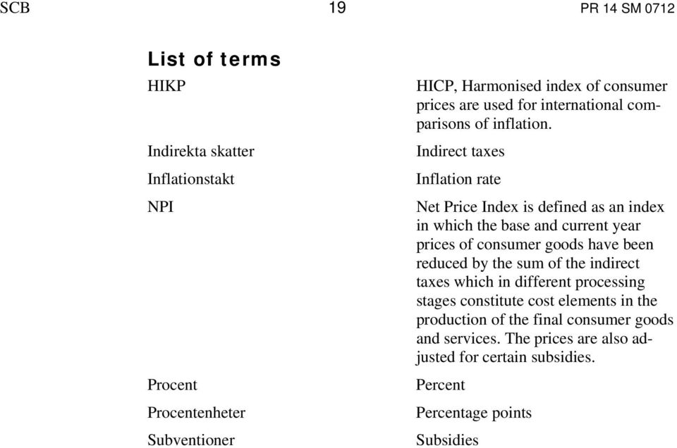 Indirect taxes Inflation rate Net Price Index is defined as an index in which the base and current year prices of consumer goods have been reduced by