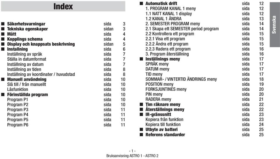 10 Förinställda program sida 10 Program P1 sida 10 Program P2 sida 10 Program P3 sida 11 Program P4 sida 11 Program P5 sida 11 Program P6 sida 11 Automatisk drift sida 12 1.