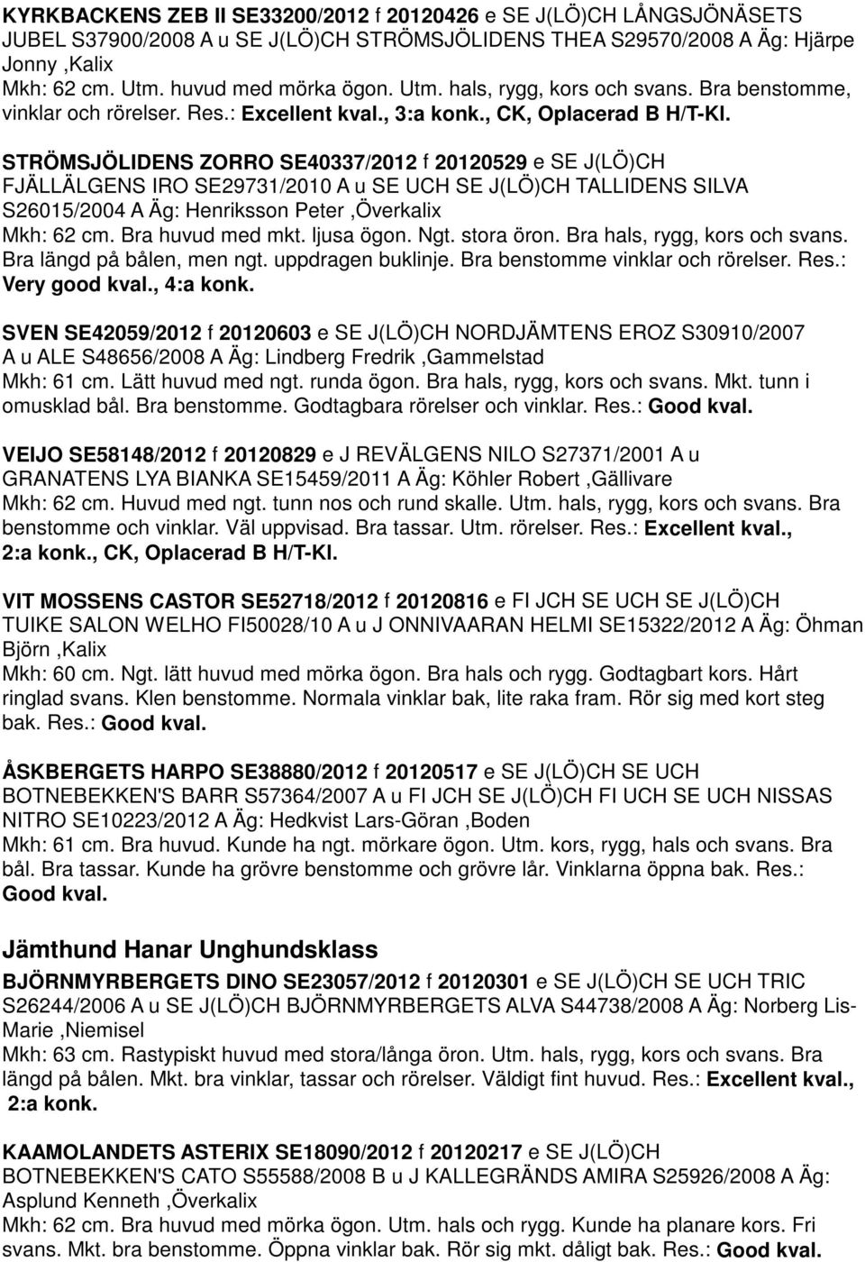 STRÖMSJÖLIDENS ZORRO SE40337/2012 f 20120529 e SE J(LÖ)CH FJÄLLÄLGENS IRO SE29731/2010 A u SE UCH SE J(LÖ)CH TALLIDENS SILVA S26015/2004 A Äg: Henriksson Peter,Överkalix Mkh: 62 cm. Bra huvud med mkt.