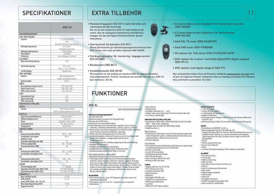 Skärmstorlek/bildformat Effektiv bildyta (mm) Pixel Visningsmetod Färgsystem AM/FM-TUNER FM Frekvensområde (MHz) Användbar känslighet (dbf/µv, 75 Ω) Signalbrusförhållande (db) Frekvensgång (Hz)