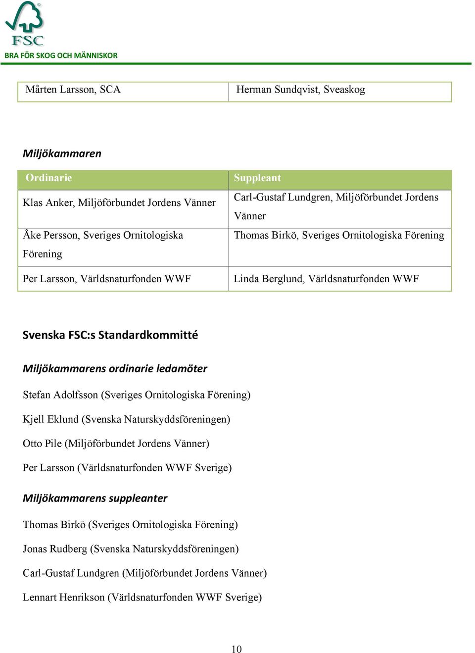 ordinarie ledamöter Stefan Adolfsson (Sveriges Ornitologiska Förening) Kjell Eklund (Svenska Naturskyddsföreningen) Otto Pile (Miljöförbundet Jordens Vänner) Per Larsson (Världsnaturfonden WWF