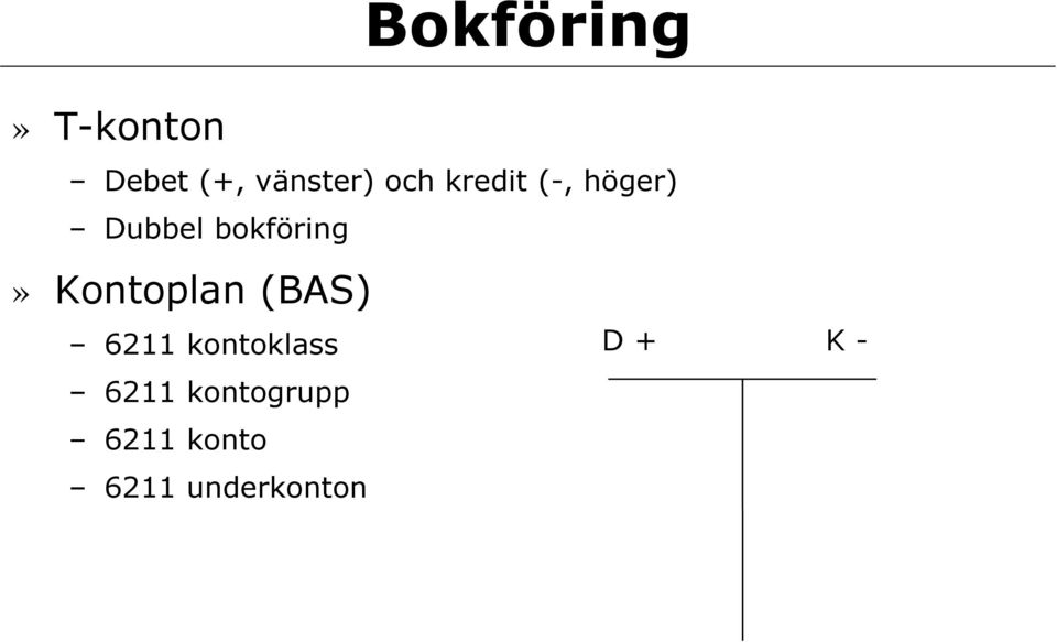 Kontoplan (BAS) 6211 kontoklass D + 6211