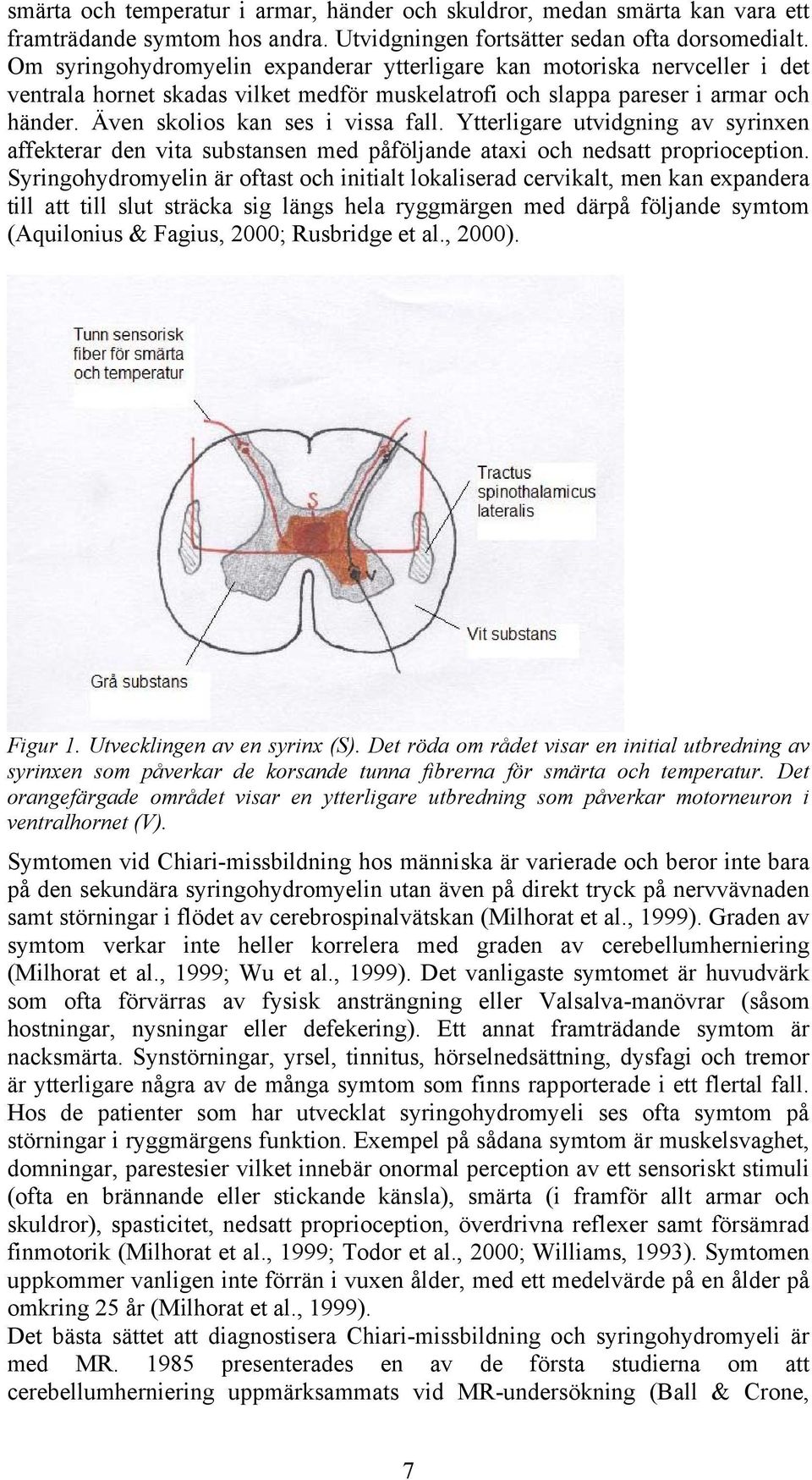 Ytterligare utvidgning av syrinxen affekterar den vita substansen med påföljande ataxi och nedsatt proprioception.