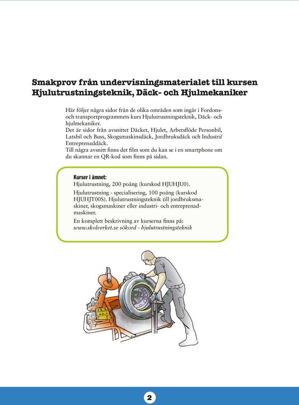 Till några avsnitt finns det film som du kan se i en smartphone om du skannar en QR-kod som finns på sidan. Kurser i ämnet: Hjulutrustning, 200 poäng (kurskod HJUHJU0).
