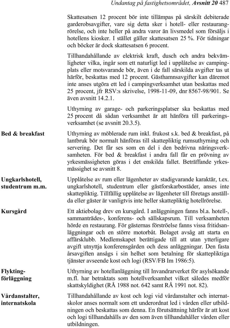 m.m. Kursgård Flyktingförläggning Vårdanstalter, internatskola Skattesatsen 12 procent bör inte tillämpas på särskilt debiterade garderobsavgifter, vare sig detta sker i hotell- eller