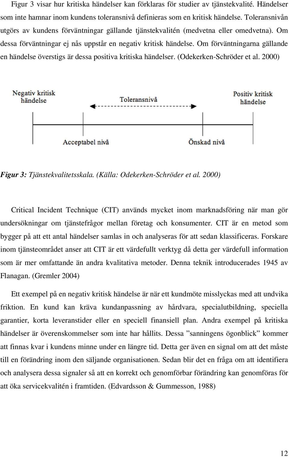 Om förväntningarna gällande en händelse överstigs är dessa positiva kritiska händelser. (Odekerken-Schröder et al. 2000) Figur 3: Tjänstekvalitetsskala. (Källa: Odekerken-Schröder et al.