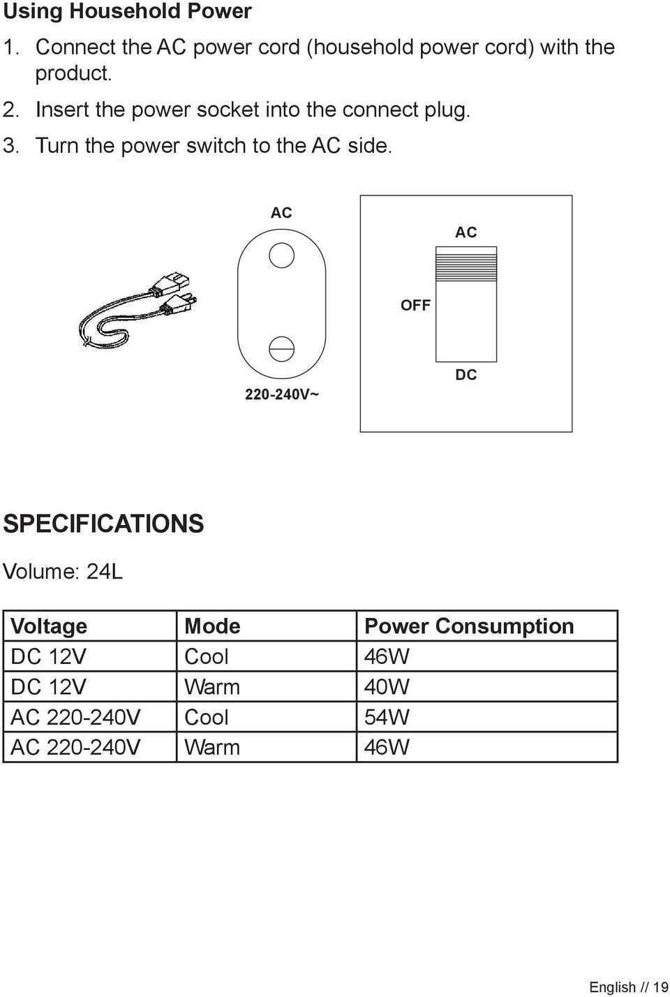 Insert the power socket into the connect plug. 3.