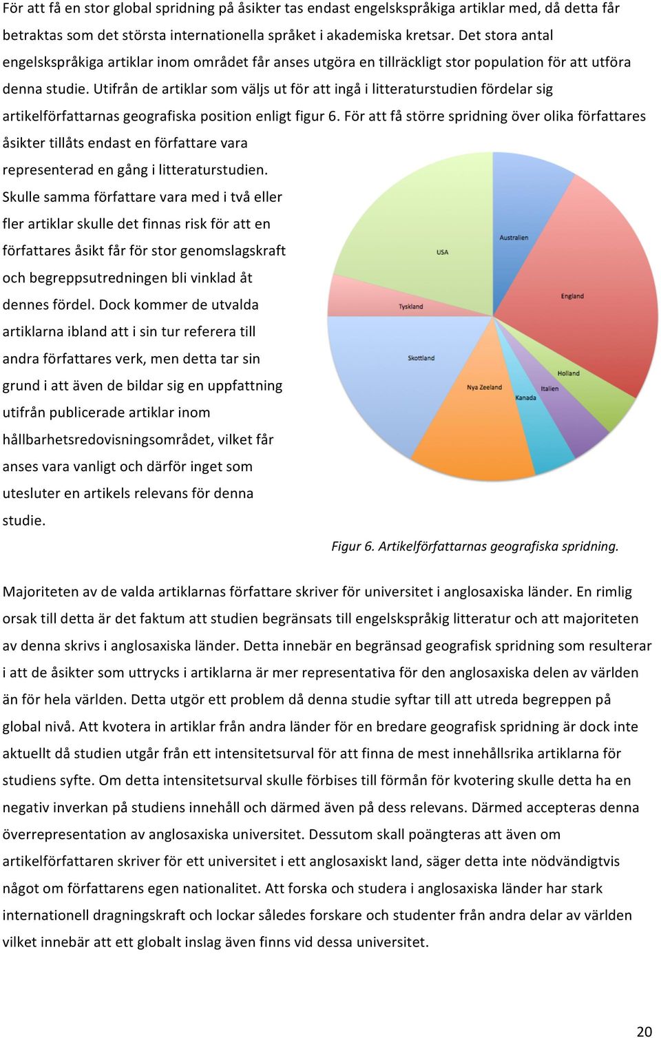 Utifrån de artiklar som väljs ut för att ingå i litteraturstudien fördelar sig artikelförfattarnas geografiska position enligt figur 6.