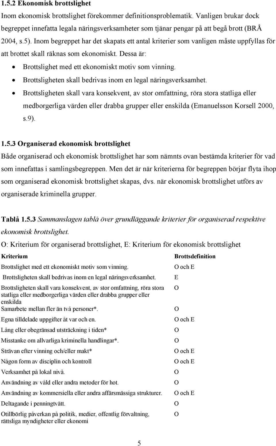 Inom begreppet har det skapats ett antal kriterier som vanligen måste uppfyllas för att brottet skall räknas som ekonomiskt. Dessa är: Brottslighet med ett ekonomiskt motiv som vinning.