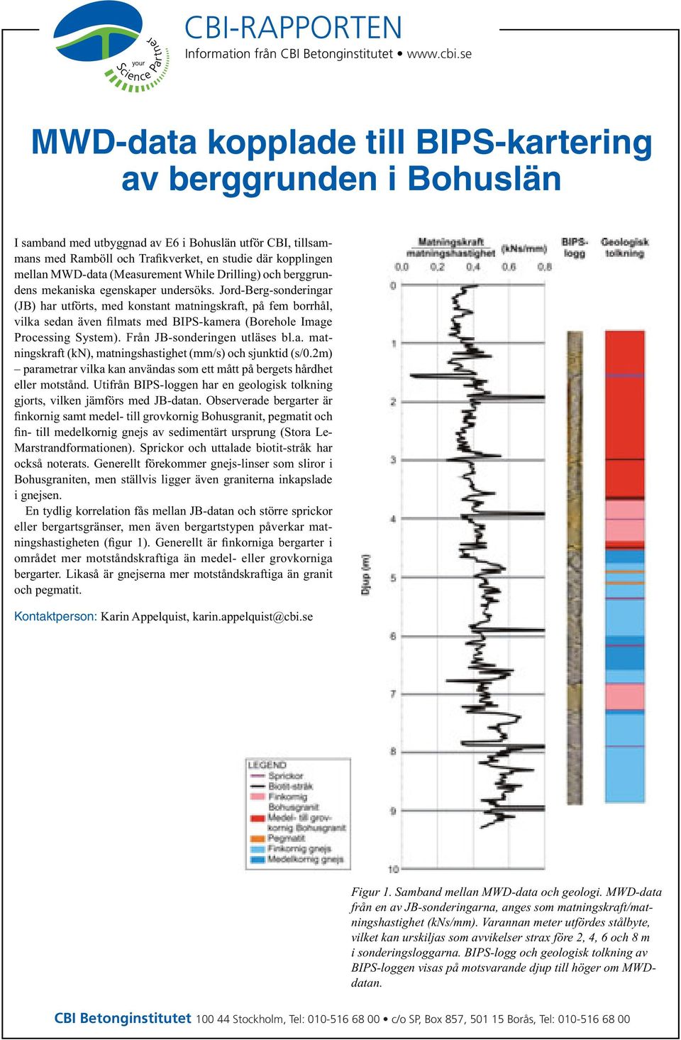 2m) parametrar vilka kan användas som ett mått på bergets hårdhet gjorts, vilken jämförs med JB-datan. Observerade bergarter är också noterats.