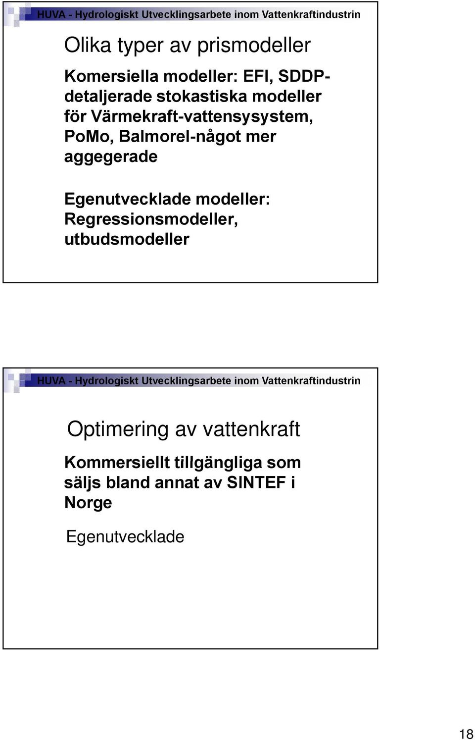 aggegerade Egenutvecklade modeller: Regressionsmodeller, utbudsmodeller Optimering