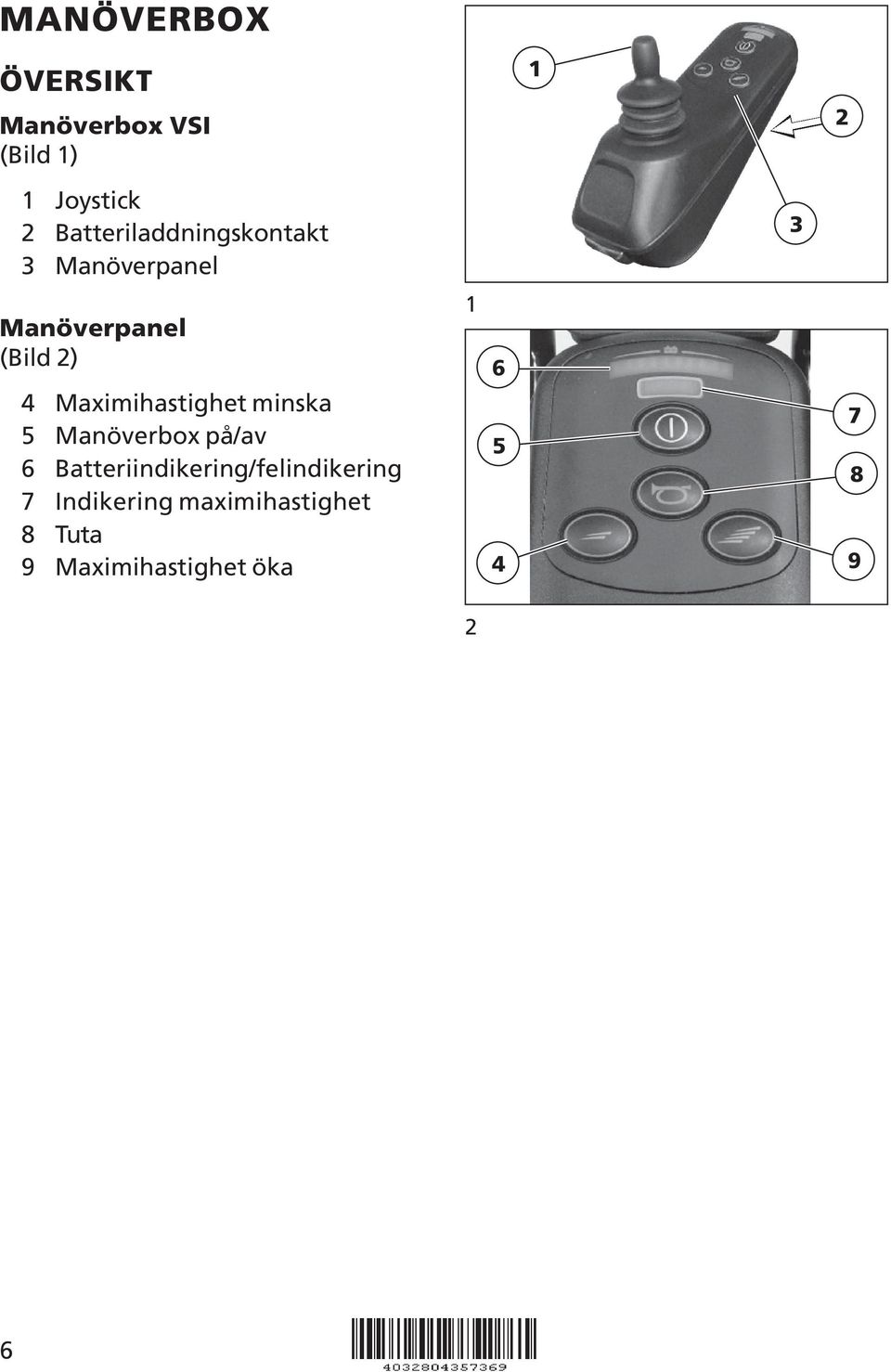 Maximihastighet minska 5 Manöverbox på/av 6