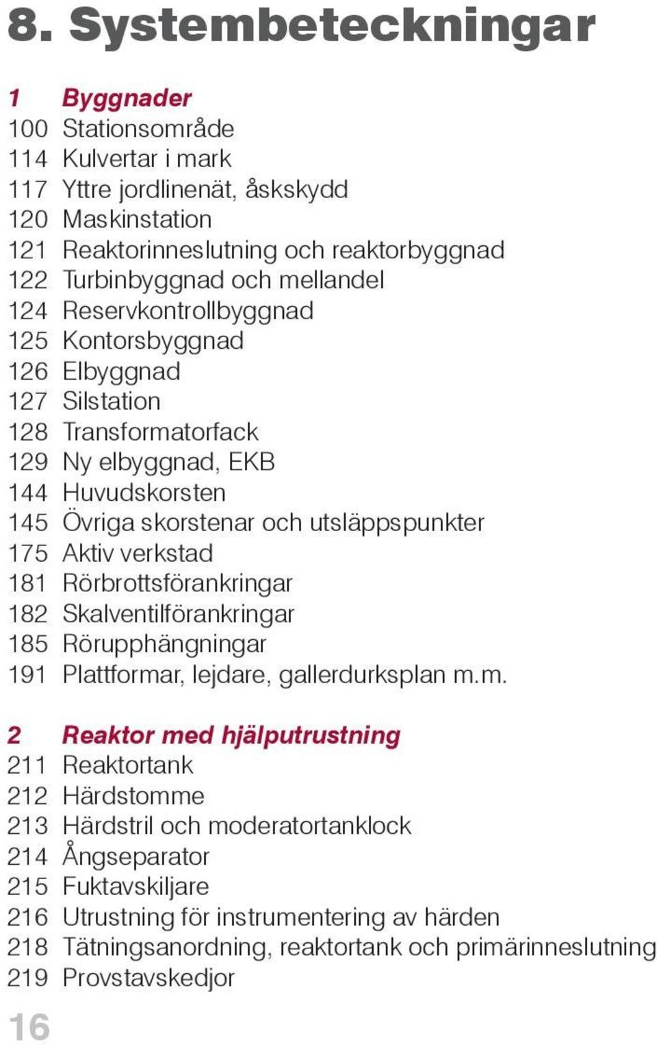 Aktiv verkstad 181 Rörbrottsförankringar 182 Skalventilförankringar 185 Rörupphängningar 191 Plattforma