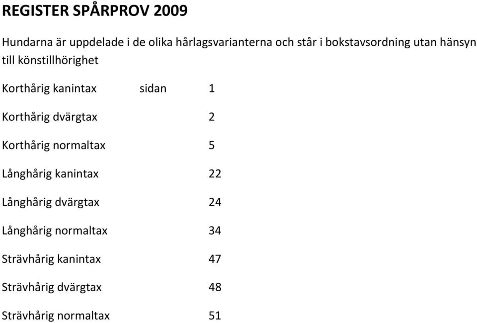 Korthårig dvärgtax 2 Korthårig normaltax 5 Långhårig kanintax 22 Långhårig dvärgtax