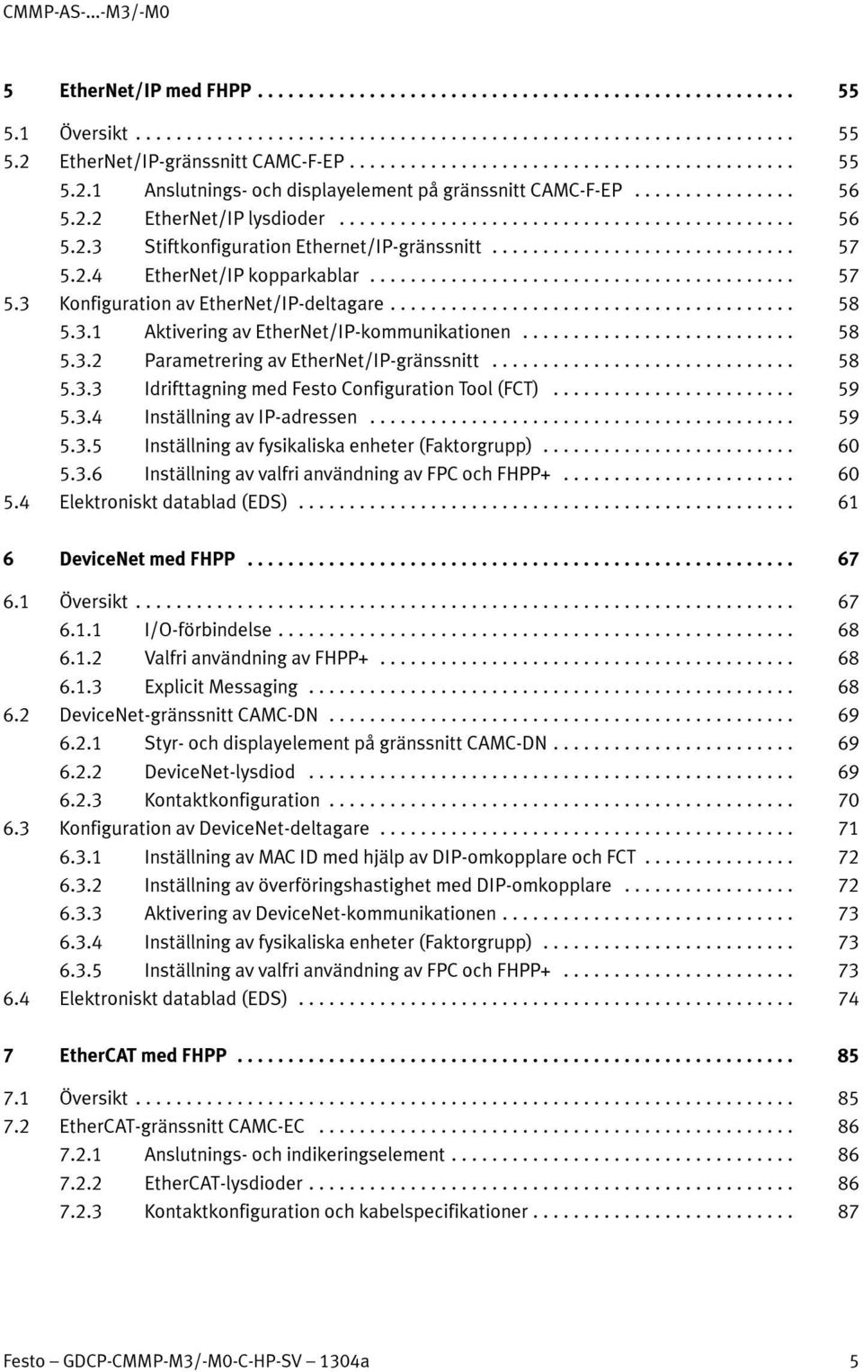 .. 58 5.3.3 Idrifttagning med Festo Configuration Tool (FCT)... 59 5.3.4 Inställning av IP-adressen... 59 5.3.5 Inställning av fysikaliska enheter (Faktorgrupp)... 60 5.3.6 Inställning av valfri användning av FPC och FHPP+.