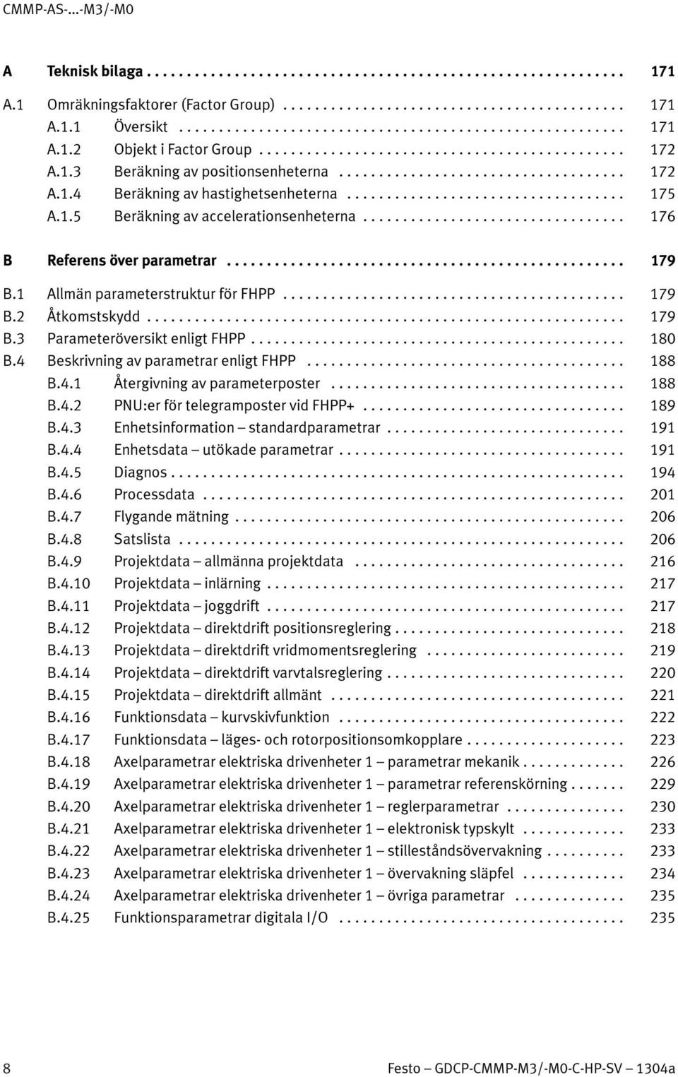 4 Beskrivning av parametrar enligt FHPP... 188 B.4.1 Återgivning av parameterposter... 188 B.4.2 PNU:er för telegramposter vid FHPP+... 189 B.4.3 Enhetsinformation standardparametrar... 191 B.4.4 Enhetsdata utökade parametrar.