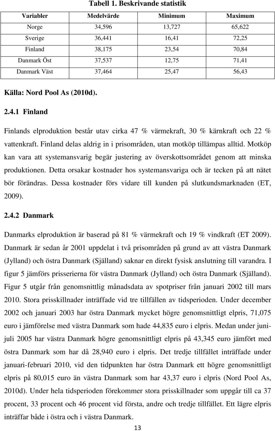 Källa: Nord Pool As (2010d). 2.4.1 Fnland Fnlands elprodukton består utav crka 47 % värmekraft, 30 % kärnkraft och 22 % vattenkraft. Fnland delas aldrg n prsområden, utan motköp tllämpas alltd.