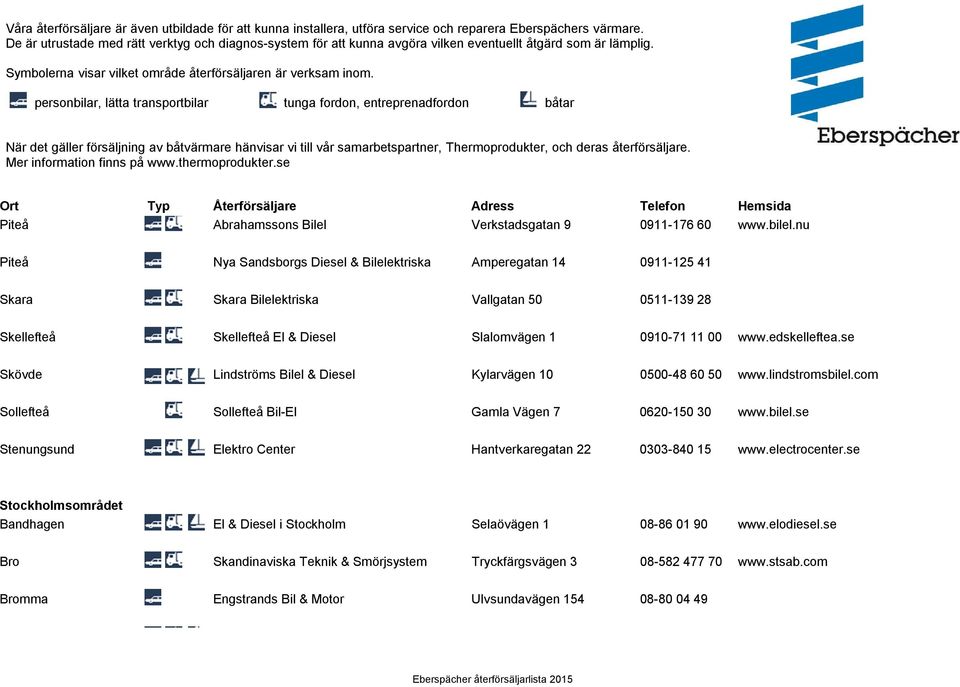 00 www.edskelleftea.se Skövde Lindströms Bilel & Diesel Kylarvägen 10 0500-48 60 50 www.lindstromsbilel.com Sollefteå Sollefteå Bil-El Gamla Vägen 7 0620-150 30 www.bilel.se Stenungsund Elektro Center Hantverkaregatan 22 0303-840 15 www.