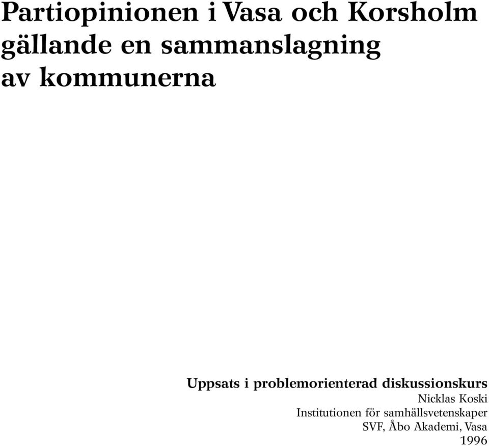 problemorienterad diskussionskurs Nicklas Koski