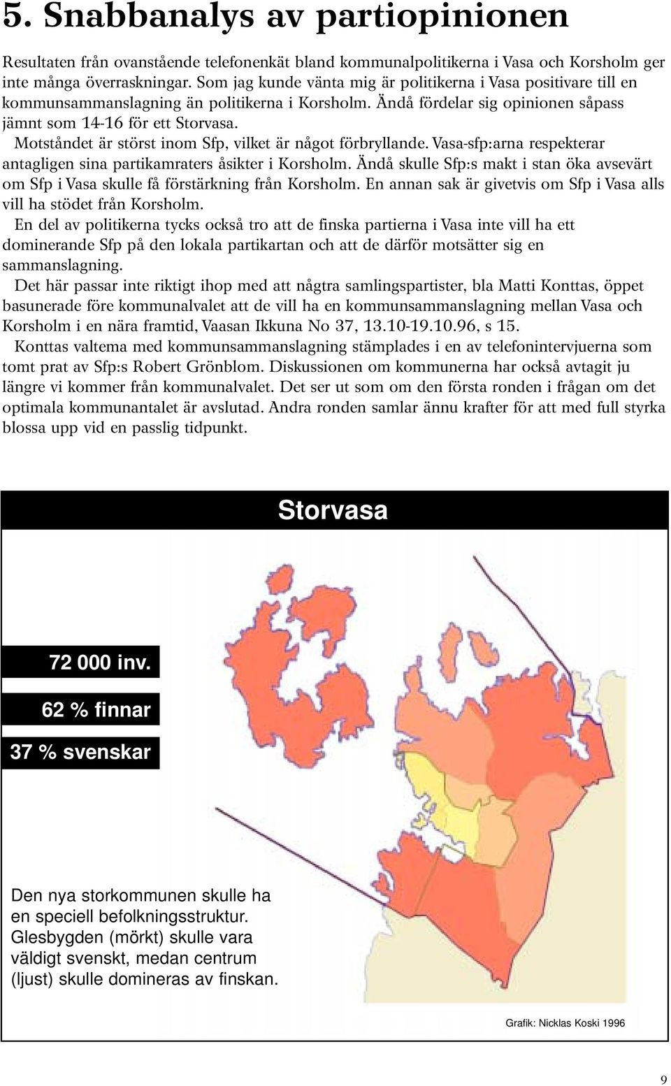 Motståndet är störst inom Sfp, vilket är något förbryllande. Vasa-sfp:arna respekterar antagligen sina partikamraters åsikter i Korsholm.