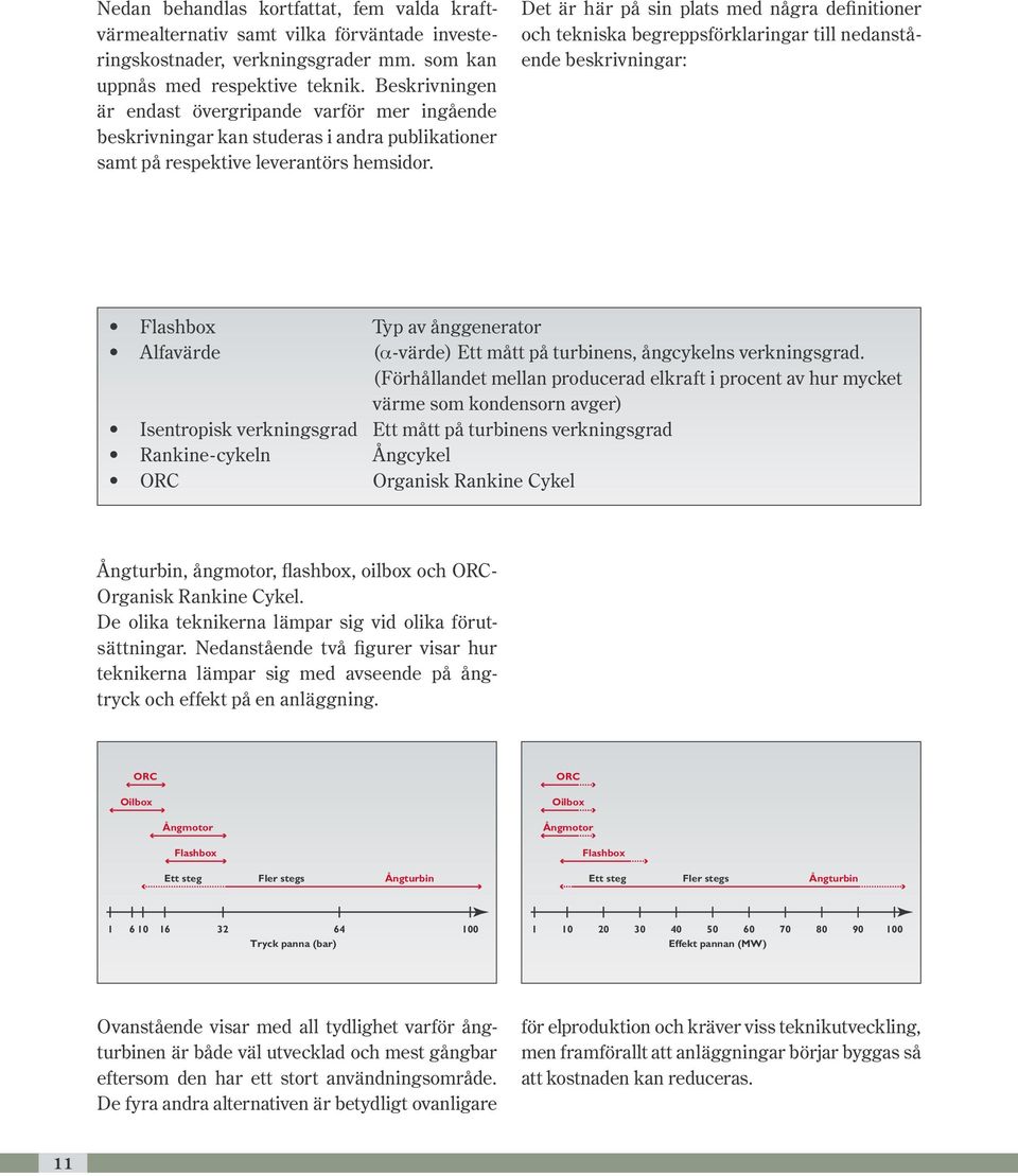 Det är här på sin plats med några definitioner och tekniska begreppsförklaringar till nedanstående beskrivningar: Flashbox Typ av ånggenerator Alfavärde (α-värde) Ett mått på turbinens, ångcykelns