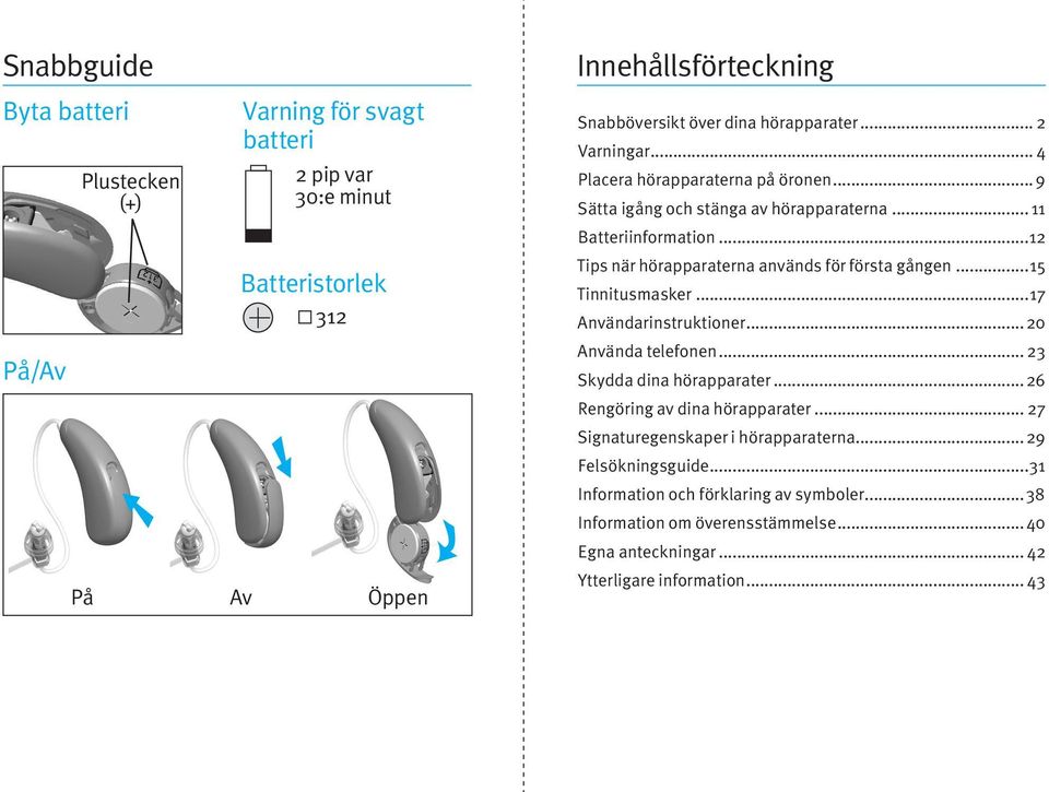 ..12 Tips när hörapparaterna används för första gången...15 Tinnitusmasker...17 Användarinstruktioner...20 Använda telefonen... 23 Skydda dina hörapparater.