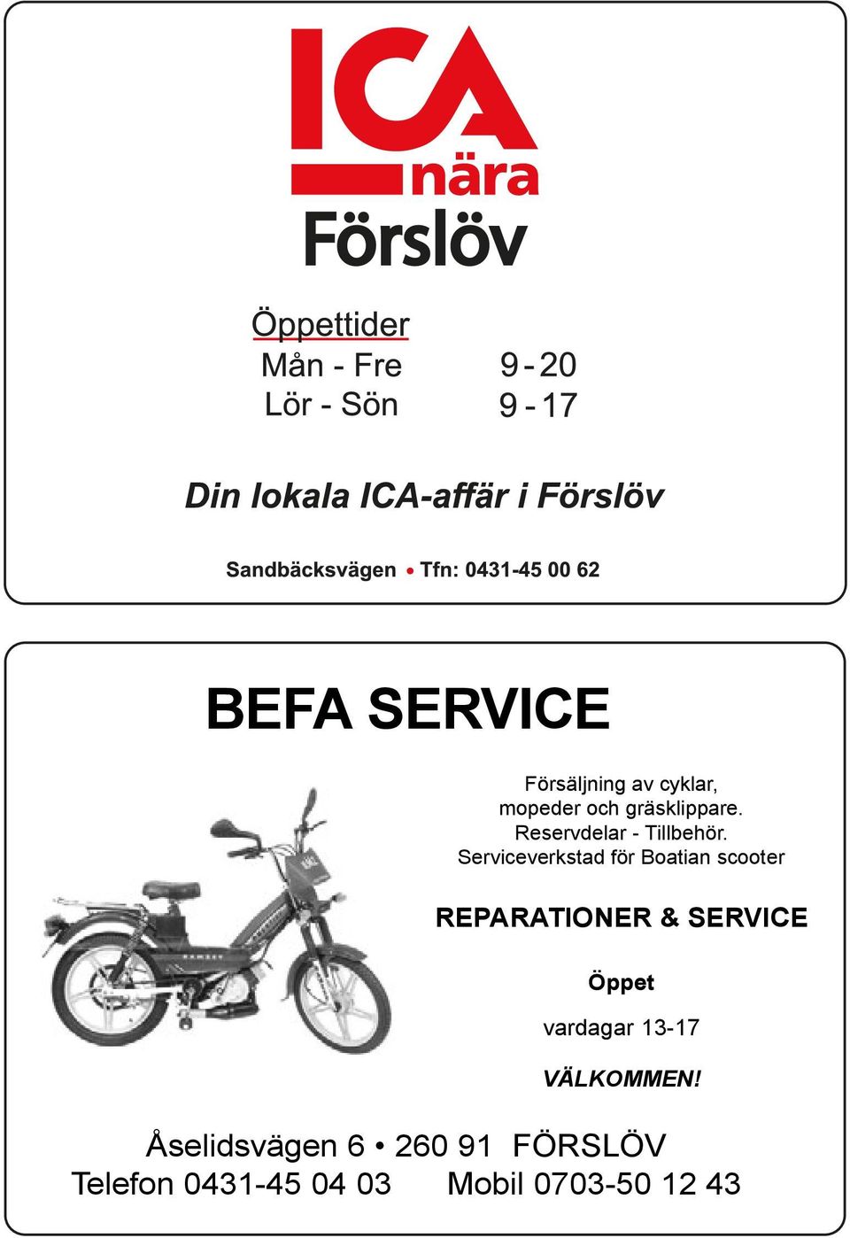 Serviceverkstad för Boatian scooter REPARATIONER & SERVICE