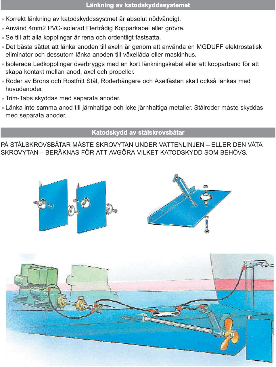 Det bästa sättet att länka anoden till axeln är genom att använda en MGDUFF elektrostatisk eliminator och dessutom länka anoden till växellåda eller maskinhus.