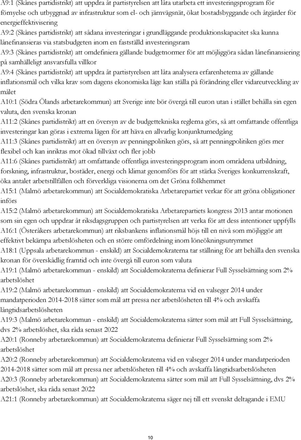 investeringsram A9:3 (Skånes partidistrikt) att omdefiniera gällande budgetnormer för att möjliggöra sådan lånefinansiering på samhälleligt ansvarsfulla villkor A9:4 (Skånes partidistrikt) att uppdra