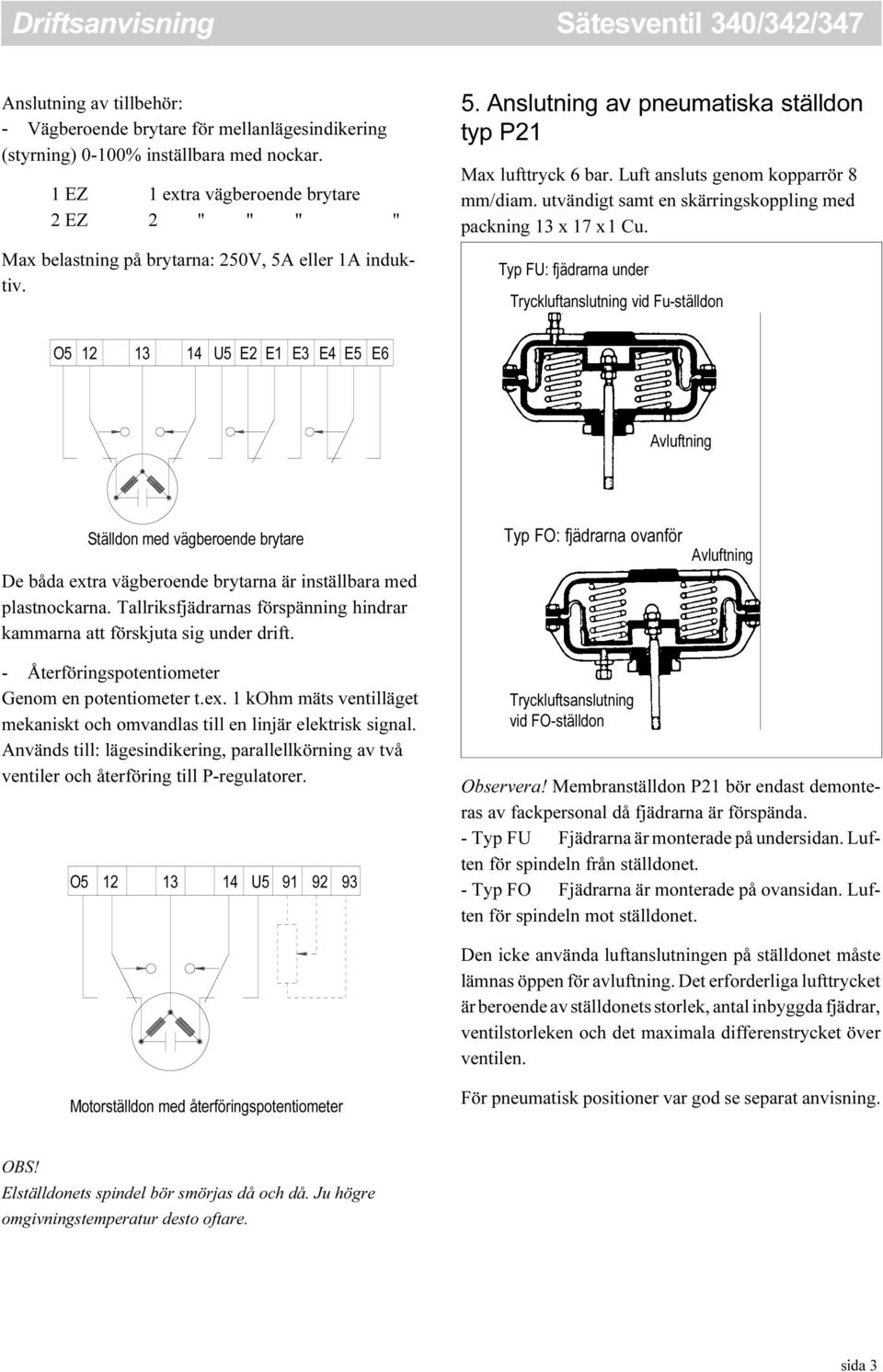 Luft ansluts genom kopparrör 8 mm/diam. utvändigt samt en skärringskoppling med packning 13 x 17 x1 Cu.