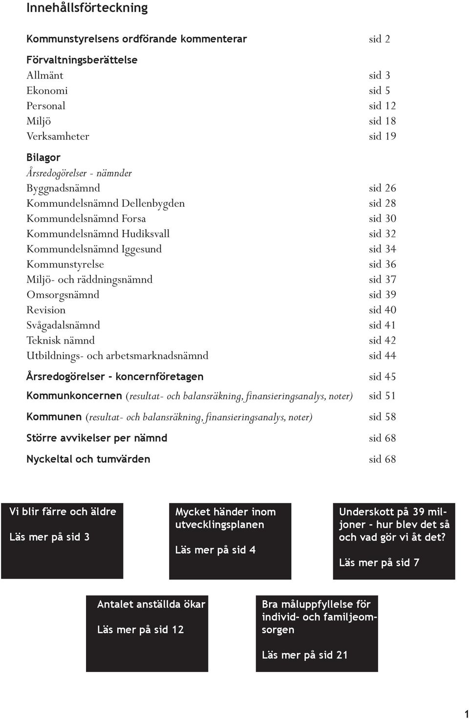 räddningsnämnd sid 37 Omsorgsnämnd sid 39 Revision sid 4 Svågadalsnämnd sid 41 Teknisk nämnd sid 42 Utbildnings- och arbetsmarknadsnämnd sid 44 Årsredogörelser - koncernföretagen sid 45