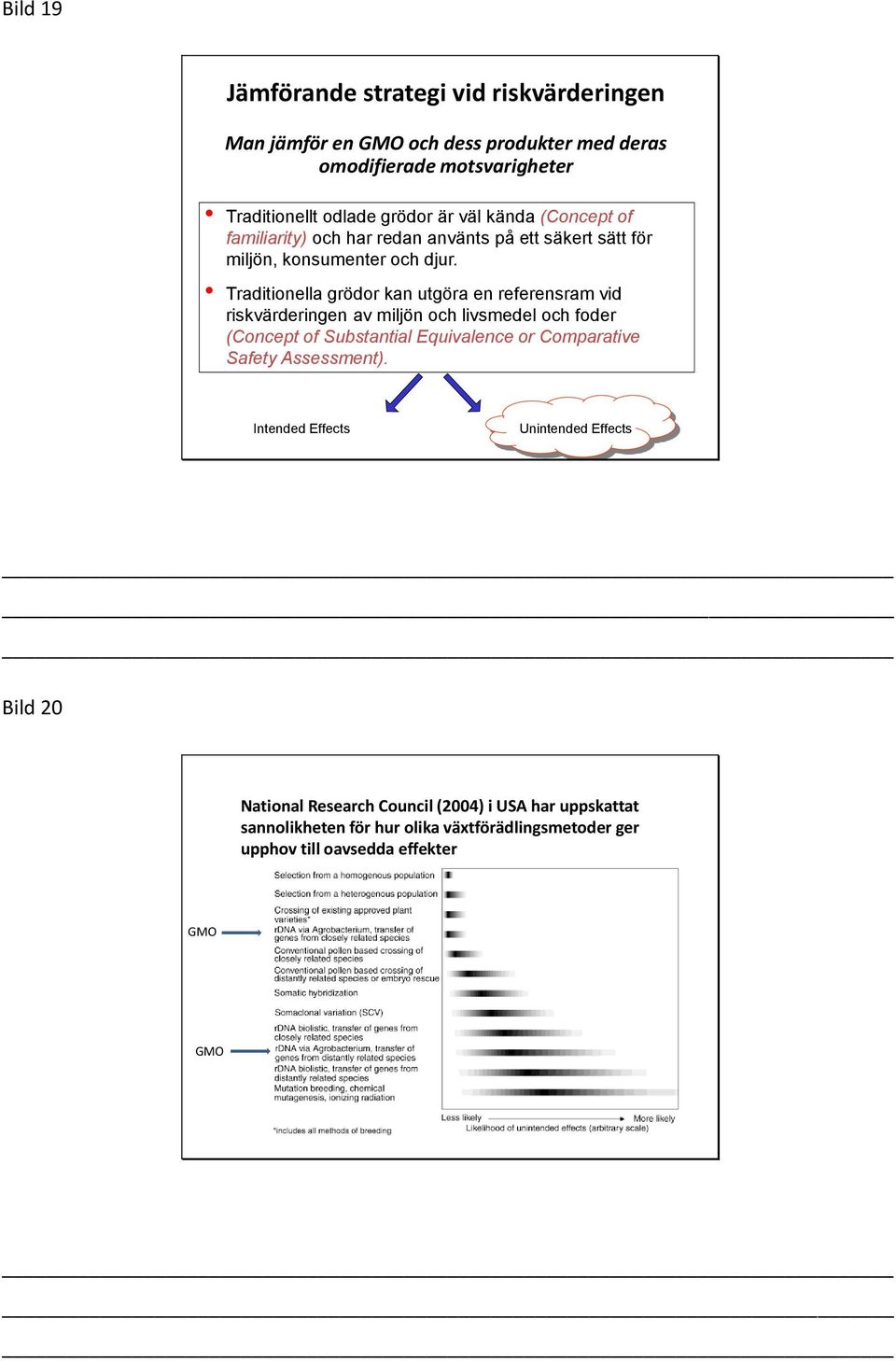 Traditionella grödor kan utgöra en referensram vid riskvärderingen av miljön och livsmedel och foder (Concept of Substantial Equivalence or Comparative