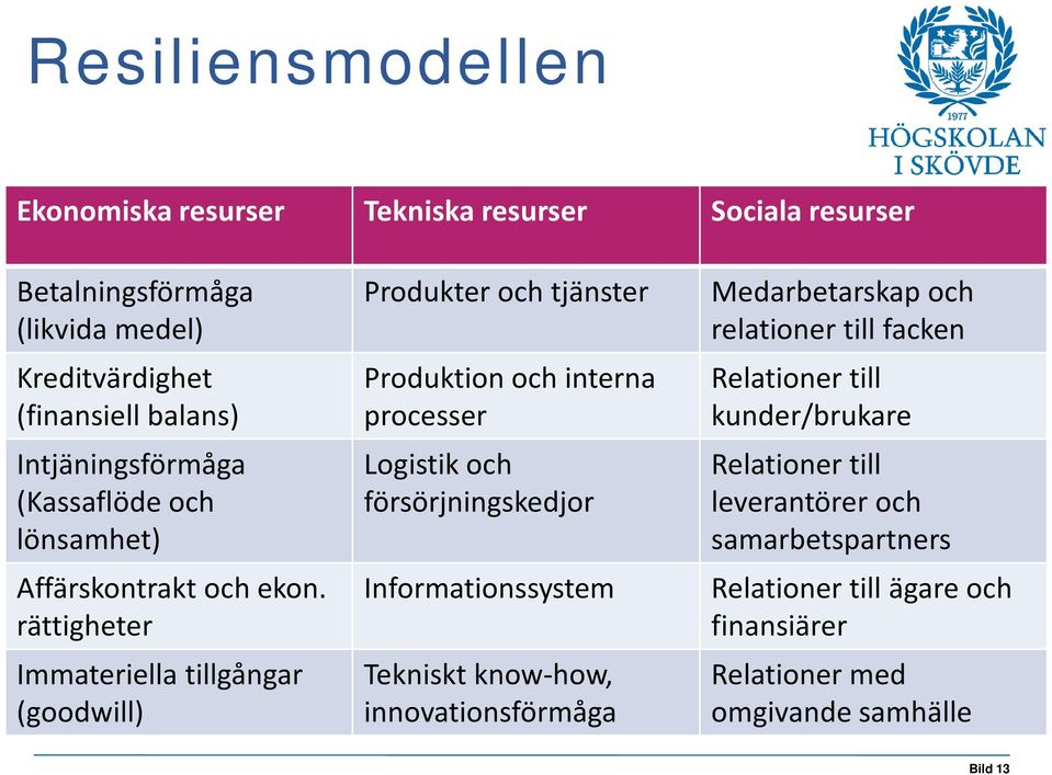 rättigheter Immateriella tillgångar (goodwill) Produkter och tjänster Produktion och interna processer Logistik och försörjningskedjor