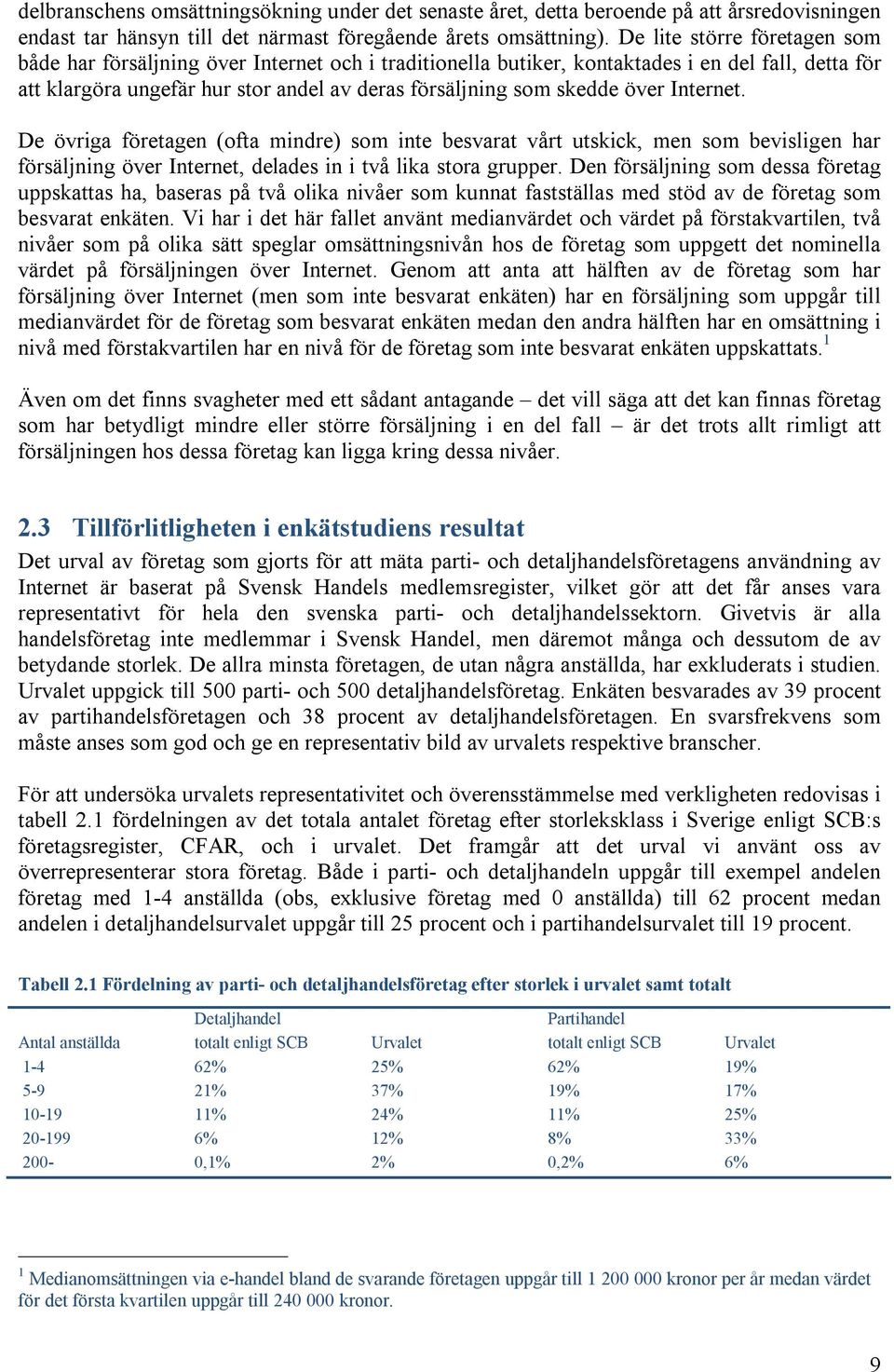 över Internet. De övriga företagen (ofta mindre) som inte besvarat vårt utskick, men som bevisligen har försäljning över Internet, delades in i två lika stora grupper.